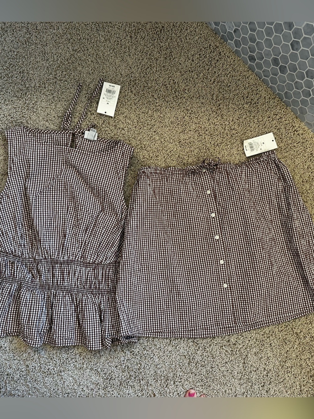 A NEW DAY size MEDIUM Seersucker Brown/White Peplum Hem Top & Skirt NEW! - Picture 15 of 15